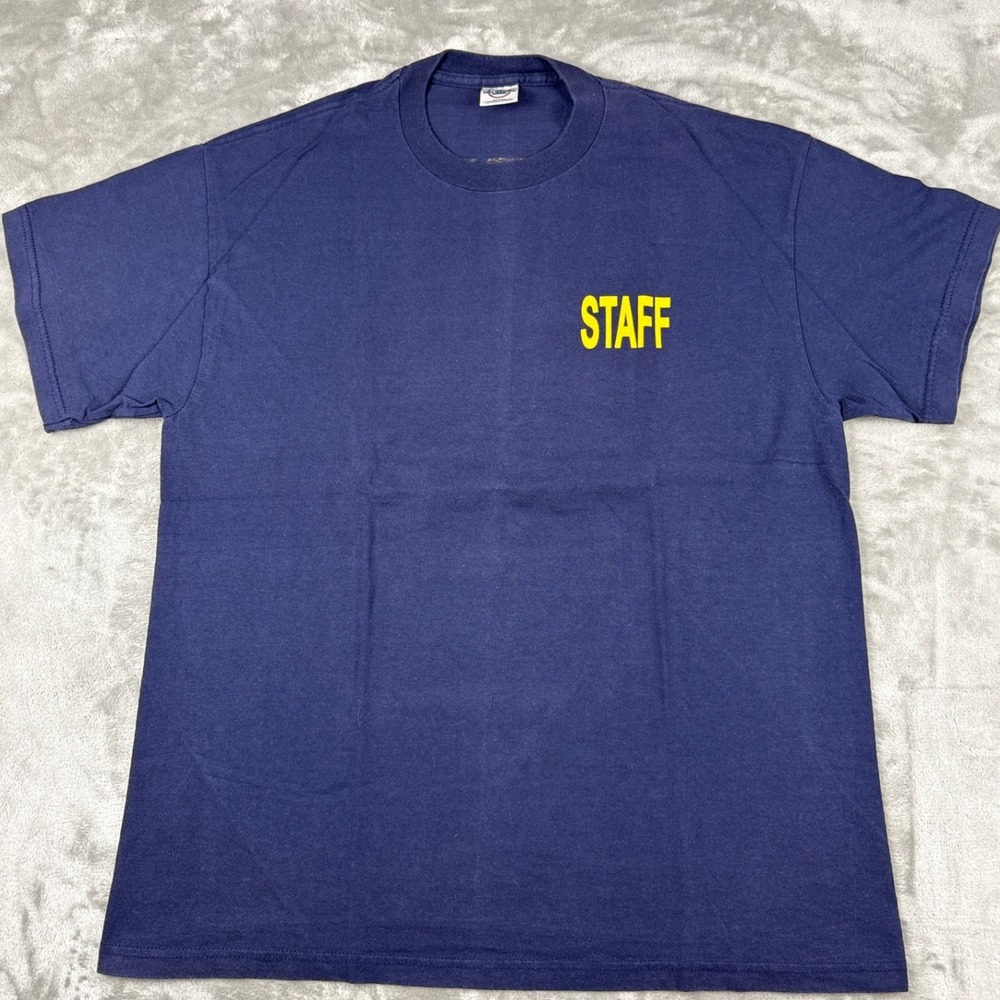 Delta Pro Weight Mens Event Staff T-Shirt Navy Blue Yellow Graphic Size L